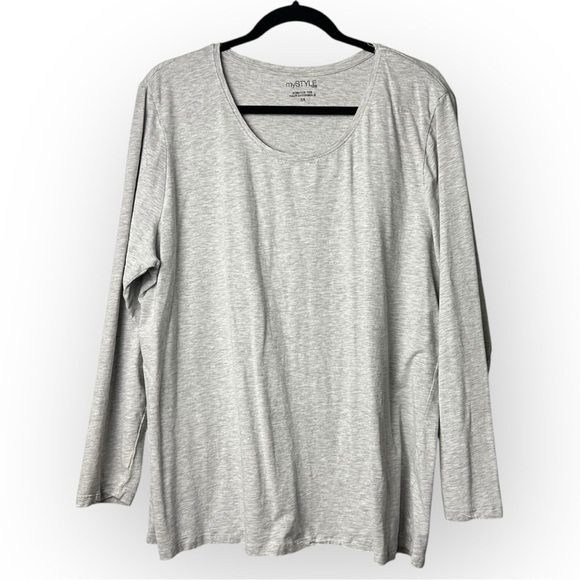 myStyle Light Grey Long Sleeve Round Neck Top 3X - Picture 1 of 5